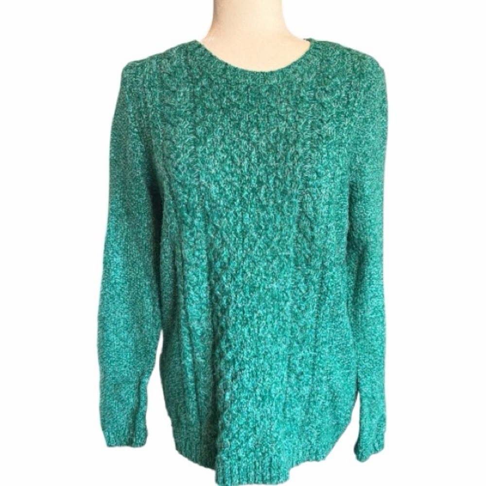 Talbots Green Variegated Cable Knit Sweater Size Large